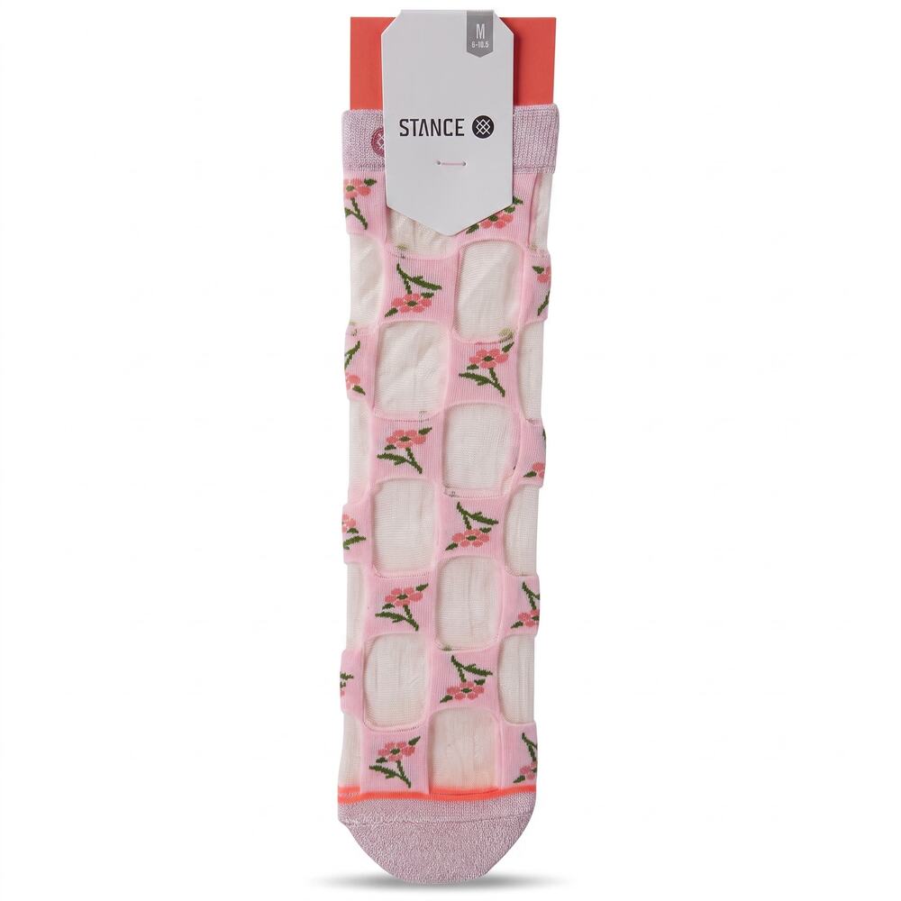 STANCE Floral Square Sparkle Sheer Women's Size Medium 8-10.5 Ankle Socks Rose
